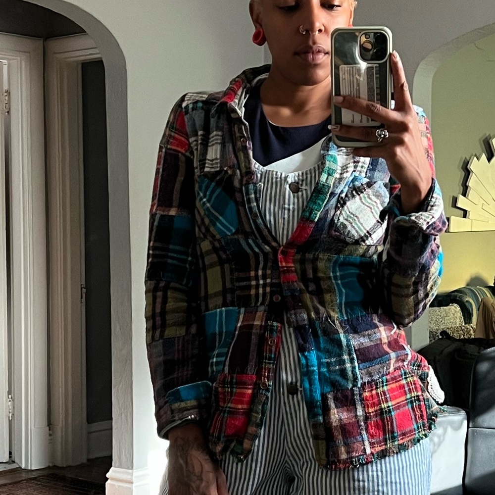 Free People | We the Free Lost in Plaid Multicolor Madras Flannel size Small